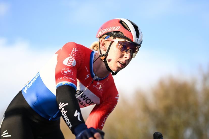 Dutch Lorena Wiebes of SD-Worx Protime is pictured after the women's one-day cycling race Omloop Het Nieuwsblad (UCI World Tour), the opening race of the Flemish one-day classics season, 137,6 km from Gent to Ninove, Saturday 28 February 2026. BELGA PHOTO MAARTEN STRAETEMANS