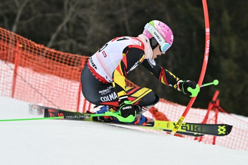 Belgium's Sam Maes races during the Men's slalom event of the FIS Alpine Skiing World Cup in Kitzbuehel, Austria, on January 25, 2026.  Joe Klamar / AFP