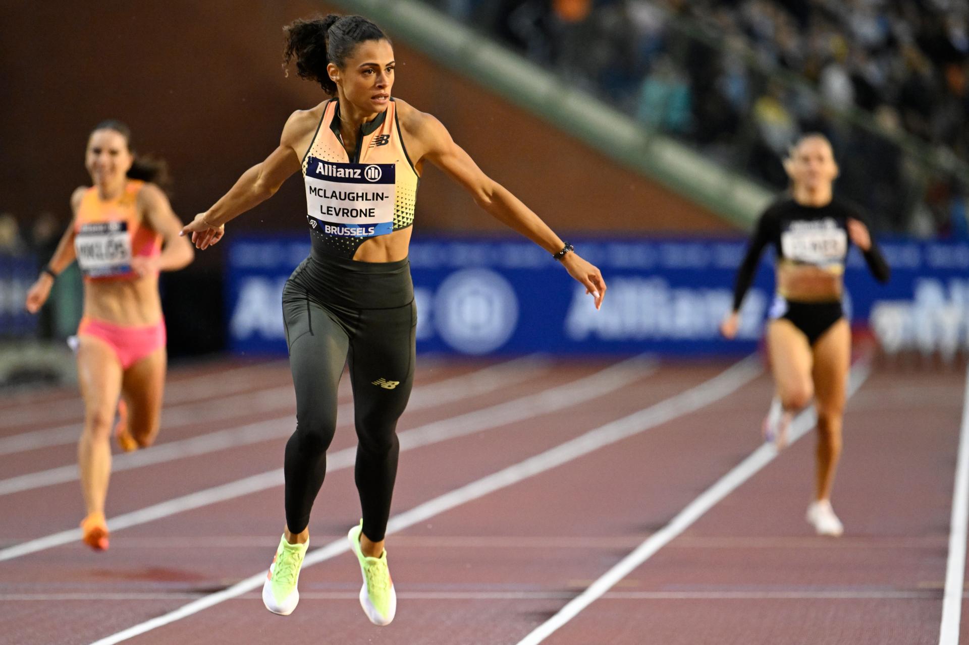 US Sydney McLaughlin-Levrone pictured during the 48th edition of the Memorial Van Damme athletics event in Brussels, Friday 13 September 2024. The 2024 Allianz Memorial Van Damme Diamond League meeting takes place on 13 and 14 September 2O24. BELGA PHOTO TOM GOYVAERTS