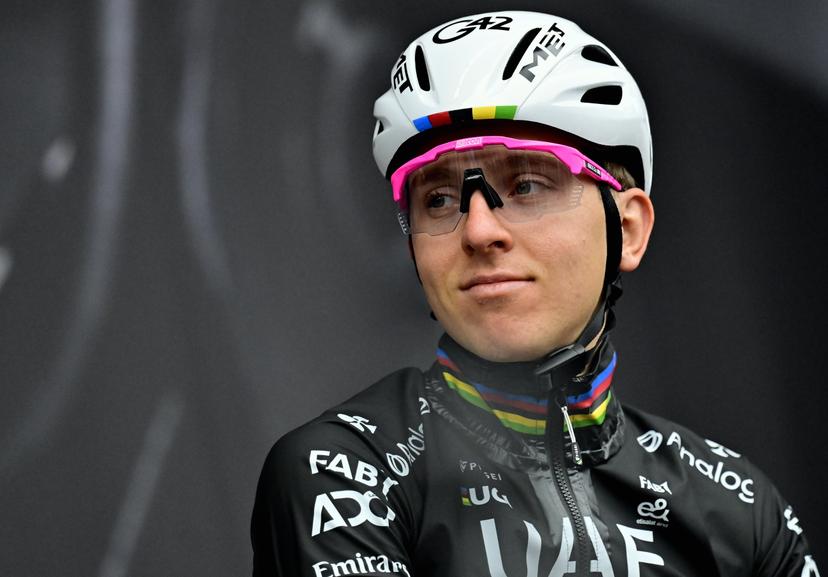 Slovenian Tadej Pogacar of UAE Team Emirates pictured at the start of the men's race of the 'La Fleche Wallonne', one day cycling race (Waalse Pijl - Walloon Arrow), 205,2 km from Ciney to Huy, Wednesday 23 April 2025. BELGA PHOTO DIRK WAEM