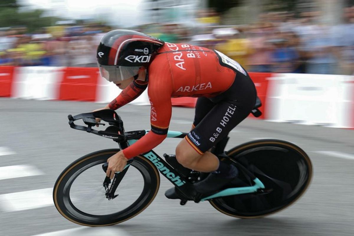 Arkea - B&B Hotels team's Spanish rider Raul Garcia Pierna cycles during the 21st and final stage of the 111th edition of the Tour de France cycling race, a 33,7 km individual time-trial between Monaco and Nice on the French Riviera, on July 21, 2024.  Thomas SAMSON / AFP