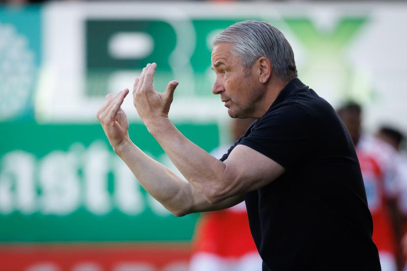 Kortrijk's head coach Bernd Storck pictured during a soccer match between KV Kortrijk and Sint-Truidense VV, Saturday 10 May 2025 in Kortrijk, on day 6 (out of 6) of the Relegation Play-offs of the 2024-2025 'Jupiler Pro League' first division of the Belgian championship. BELGA PHOTO KURT DESPLENTER