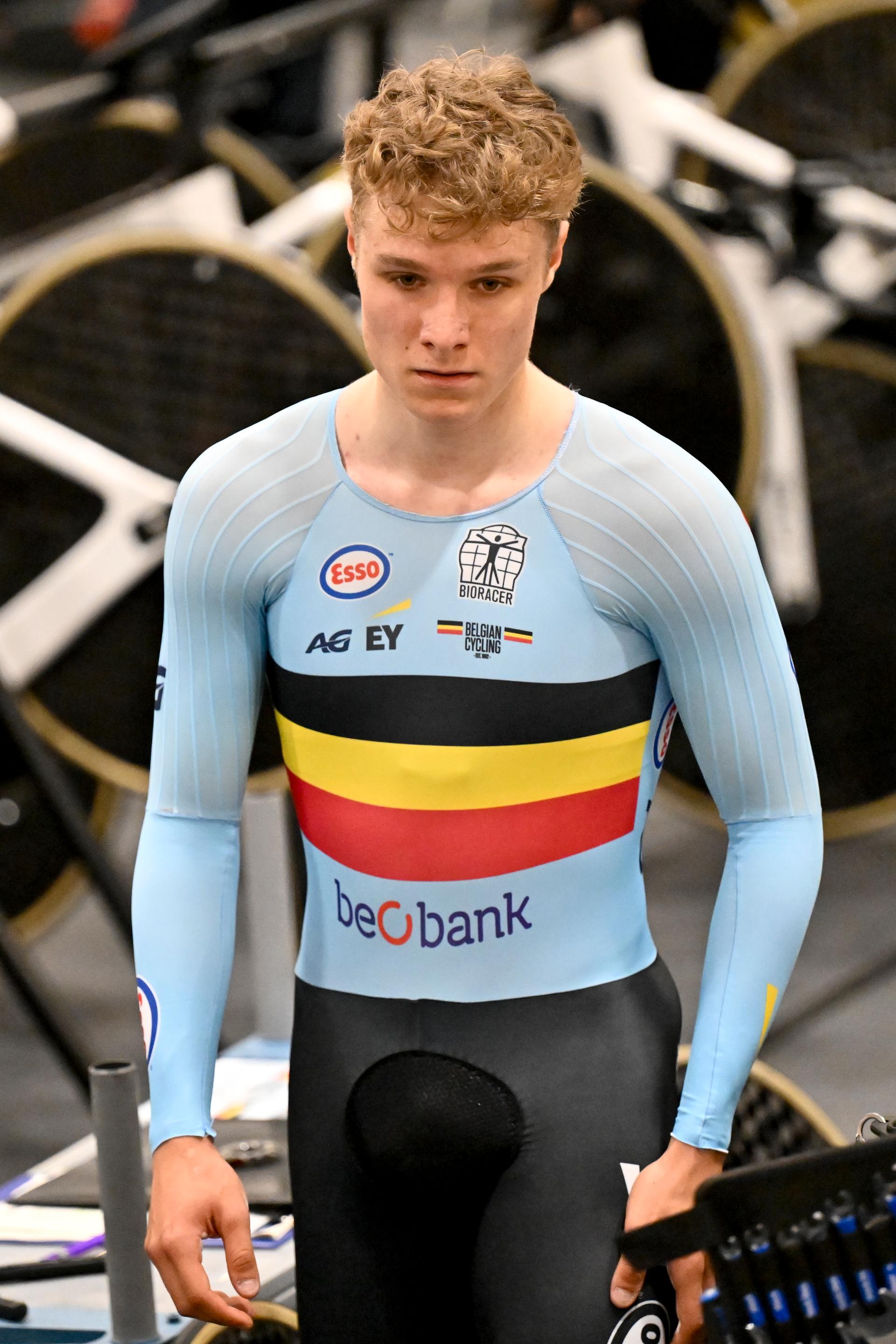 Belgian Tom Crabbe pictured during the 2025 UEC Track Elite European Championships, in Heusden-Zolder, Belgium, Thursday 13 February 2025. The European Championships take place from 12 to 16 February. BELGA PHOTO DIRK WAEM