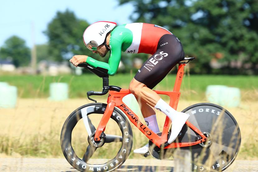 Italian Filippo Ganna of Ineos Grenadiers pictured in action during the third stage of the Baloise Belgium Tour cycling race, a 9,7km individual time trial from Tessenderlo to Ham, Friday 20 June 2025. The Baloise Belgium Tour takes place from 18 to 22 June. BELGA PHOTO DAVID PINTENS