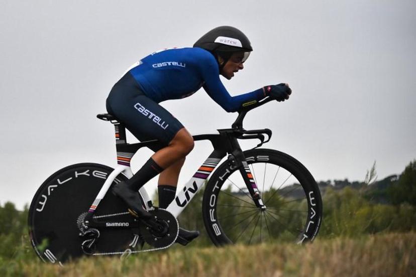 Italy's Vittoria Bussi competes in the Women's Elite Individual Time Trial at the UCI 2020 Road World Championships in Imola, Emilia-Romagna, Italy, on September 24, 2020.  Marco BERTORELLO / AFP