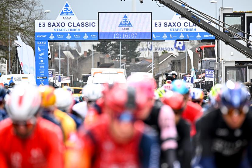 Illustration picture shows the start of the 'E3 Saxo Bank Classic' one day cycling race, 204,1km from and to Harelbeke, Friday 24 March 2023. BELGA PHOTO JASPER JACOBS