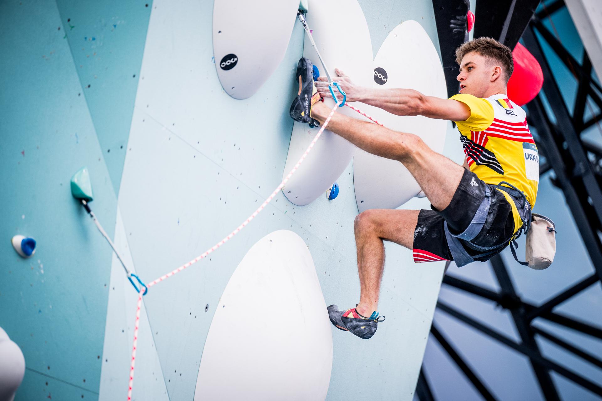 Belgium Hannes Van Duysen pictured in action during the men's Lead semi-final of the sport climbing event at the Paris 2024 Olympic Games, on Wednesday 07 August 2024 in Paris, France. The Games of the XXXIII Olympiad are taking place in Paris from 26 July to 11 August. The Belgian delegation counts 165 athletes competing in 21 sports. BELGA PHOTO JASPER JACOBS
