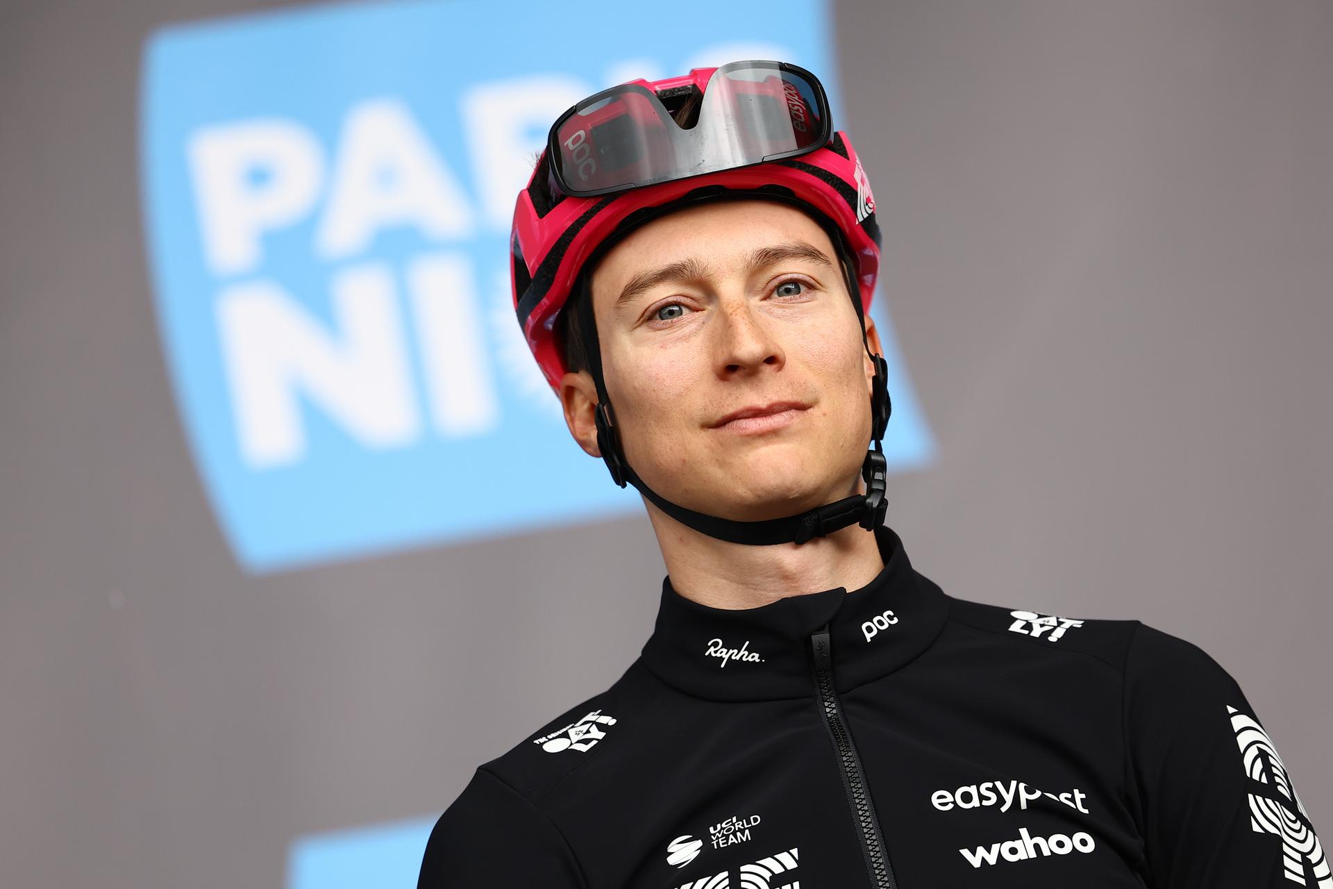 American Neilson Powless of EF Education-EasyPost pictured at the start of stage five of the 83th edition of the Paris-Nice cycling race, 196,5 km from Saint-Just-en-Chevalet to La Cote-Saint-Andre, France, Thursday 13 March 2025. BELGA PHOTO DAVID PINTENS