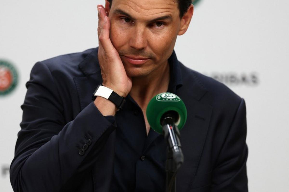 Former Spanish player Rafael Nadal delivers a press conference after a ceremony honoring his career during the French Open tennis tournament at the Roland-Garros Complex in Paris on May 25, 2025. May 23, 2025, marked 20 years since Spain's Raphael Nadal shook Roland Garros with his first match at the French Open, changing the tennis tournament's history forever. Two decades and 14 titles later, the clay court legend, who retired in November 2024, will receive a tribute during the tournament on May 25, 2025. Franck FIFE / AFP