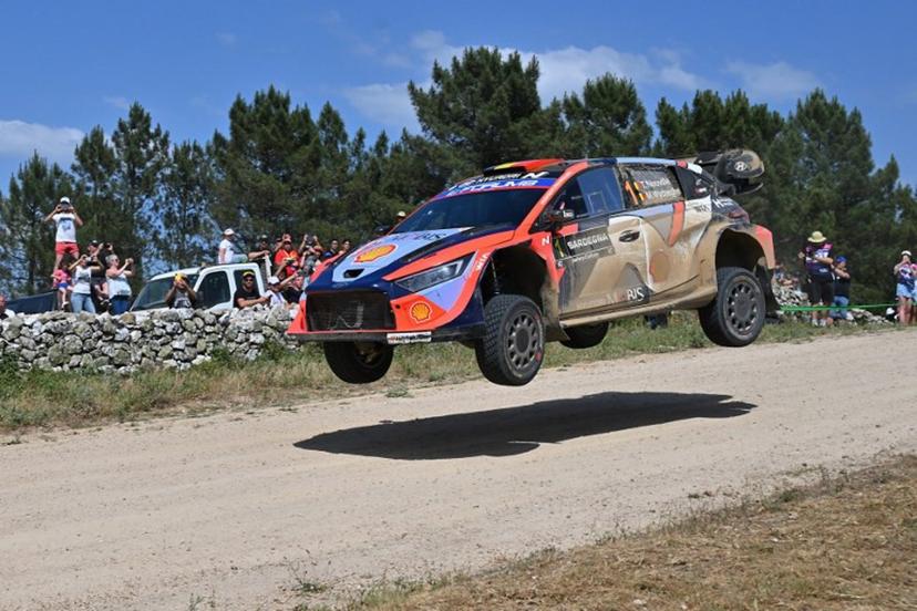 Belgium driver Thierry Neuville steers his Hyundai i20N Rally 1 assisted by his Belgian co-driver Martijn Wydaeghe, as they compete in the SS11 special at "Micky's Jump"  between Monte Lerno and Su Filigosu during the 22nd edition of the Rally Italia Sardegna, 6th round of the FIA World Rally Championship (WRC), near Budusso, Sardinia, on June 7, 2025.  Andreas SOLARO / AFP