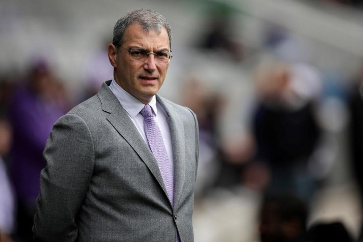 Toulouse's football club President Damien Comolli looks on ahead of the French L1 football match between Toulouse Football Club and RC Strasbourg at the Stadium TFC in Toulouse, south-western France, on April 7, 2024.  Valentine CHAPUIS / AFP