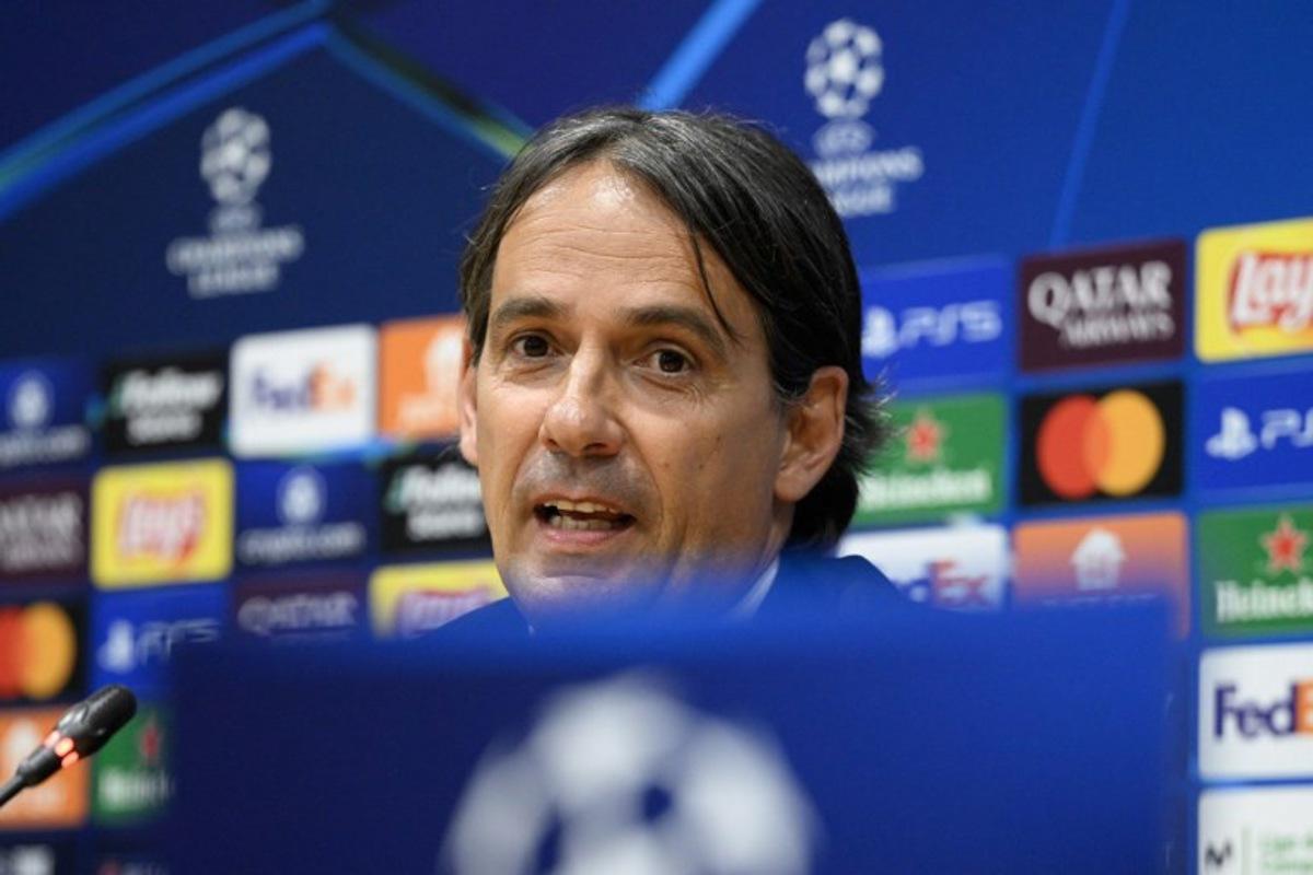Inter Milan's Italian coach Simone Inzaghi attends a press conference on the eve of the UEFA Champions League semi-final first leg football match between FC Barcelona and Inter Milan at the Estadi Olimpic Lluis Companys, in Barcelona, on April 29, 2025.  Josep LAGO / AFP