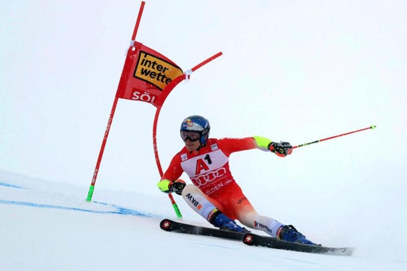 Switzerland's Marco Odermatt competes during the first run of the men's giant slalom at the Alpine Ski World Cup opener in Solden on October 26, 2025.  Johann GRODER / APA / AFP