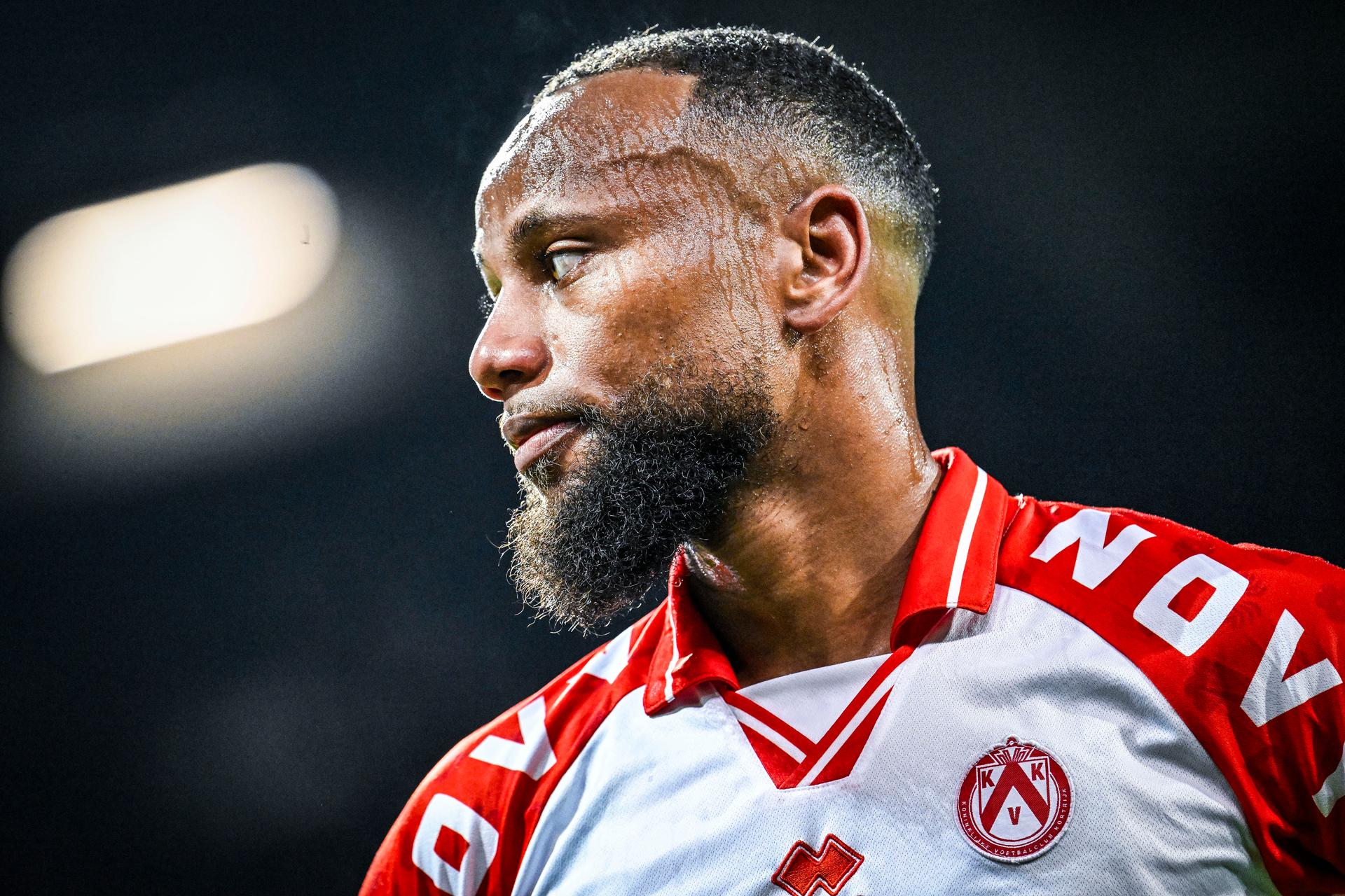 Kortrijk's Marco Ilaimaharita looks dejected during a soccer match between Beerschot VA and KV Kortrijk, Friday 25 April 2025 in Kortrijk, on day 4 (out of 6) of the Relegation Play-offs of the 2024-2025 'Jupiler Pro League' first division of the Belgian championship. BELGA PHOTO TOM GOYVAERTS