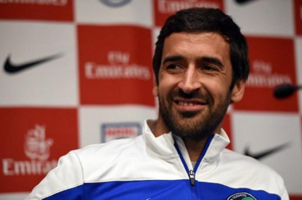 New York Cosmos player Raul Gonzalez Blanco during a press conference October 27, 2015 to announce his retirement at the end of the current season of the North American Soccer League.   TIMOTHY A. CLARY / AFP