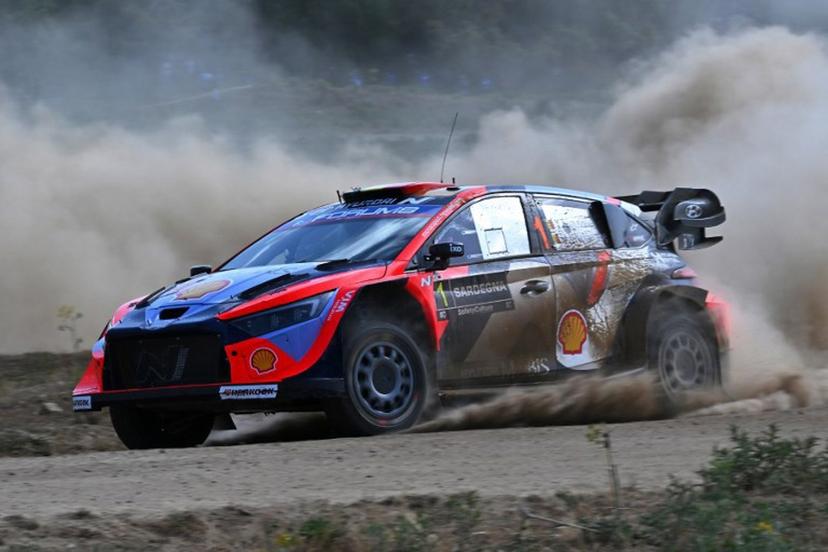 Belgium's Thierry Neuville and his co-driver Belgium's Martijn Wydaeghe drive their Hyundai i20N Rally 1 as they compete in the SS7 special between Ciluna and Loelle during the 22nd edition of the Rally Italia Sardegna, 6th round of the FIA World Rally Championship (WRC), near Budusso, Sardinia, on June 7, 2025.  Andreas SOLARO / AFP