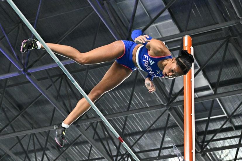 France's Marie-Julie Bonnin competes in the women's pole vault final during the Indoor World Athletics Championships in Nanjing, in eastern China's Jiangsu province, on March 22, 2025.  Pedro Pardo / AFP