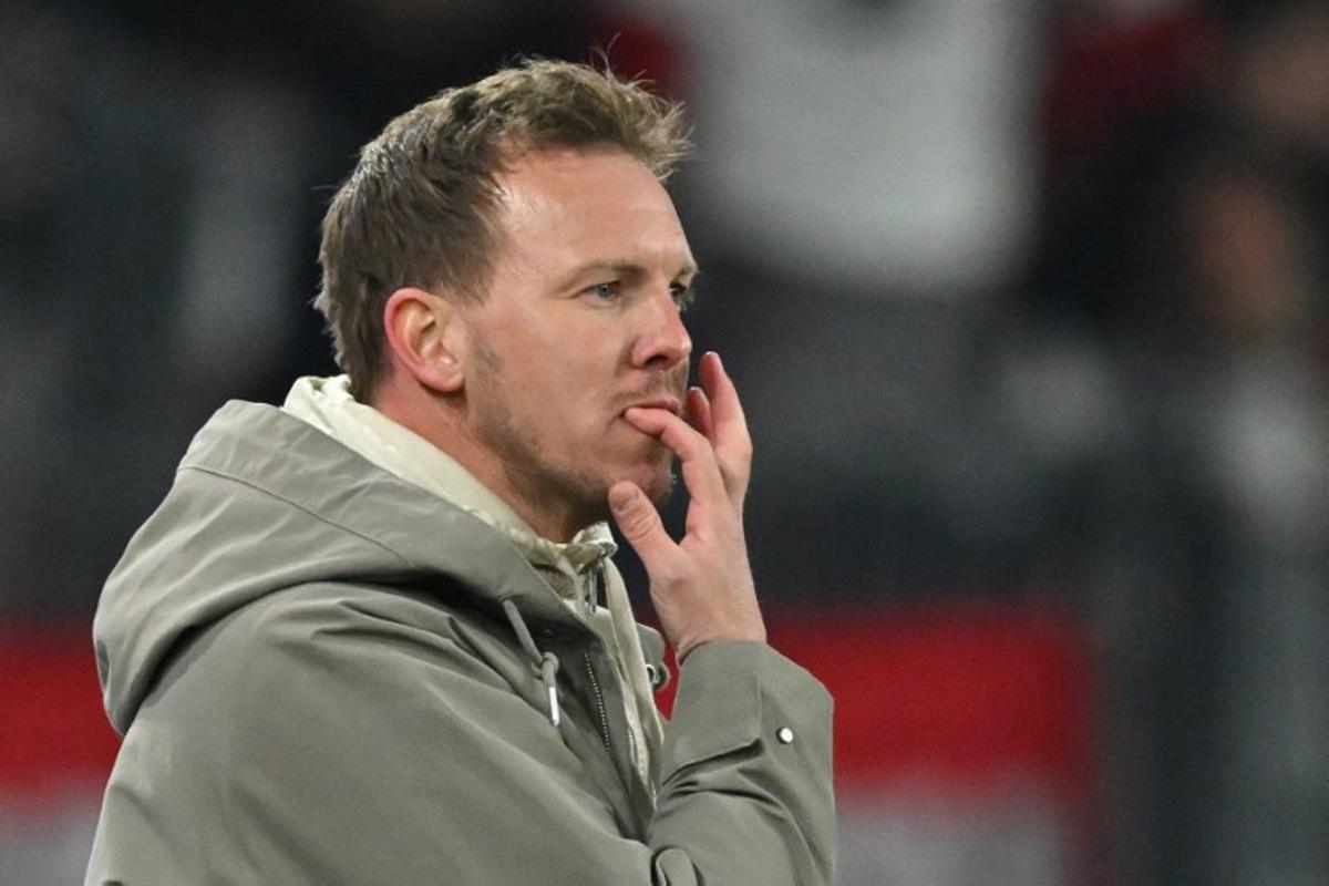 Germany's headcoach Julian Nagelsmann reacts during the international friendly football match between Switzerland and Germany at St. Jakob-Park in Basel, Switzerland on March 27, 2026.  Fabrice COFFRINI / AFP