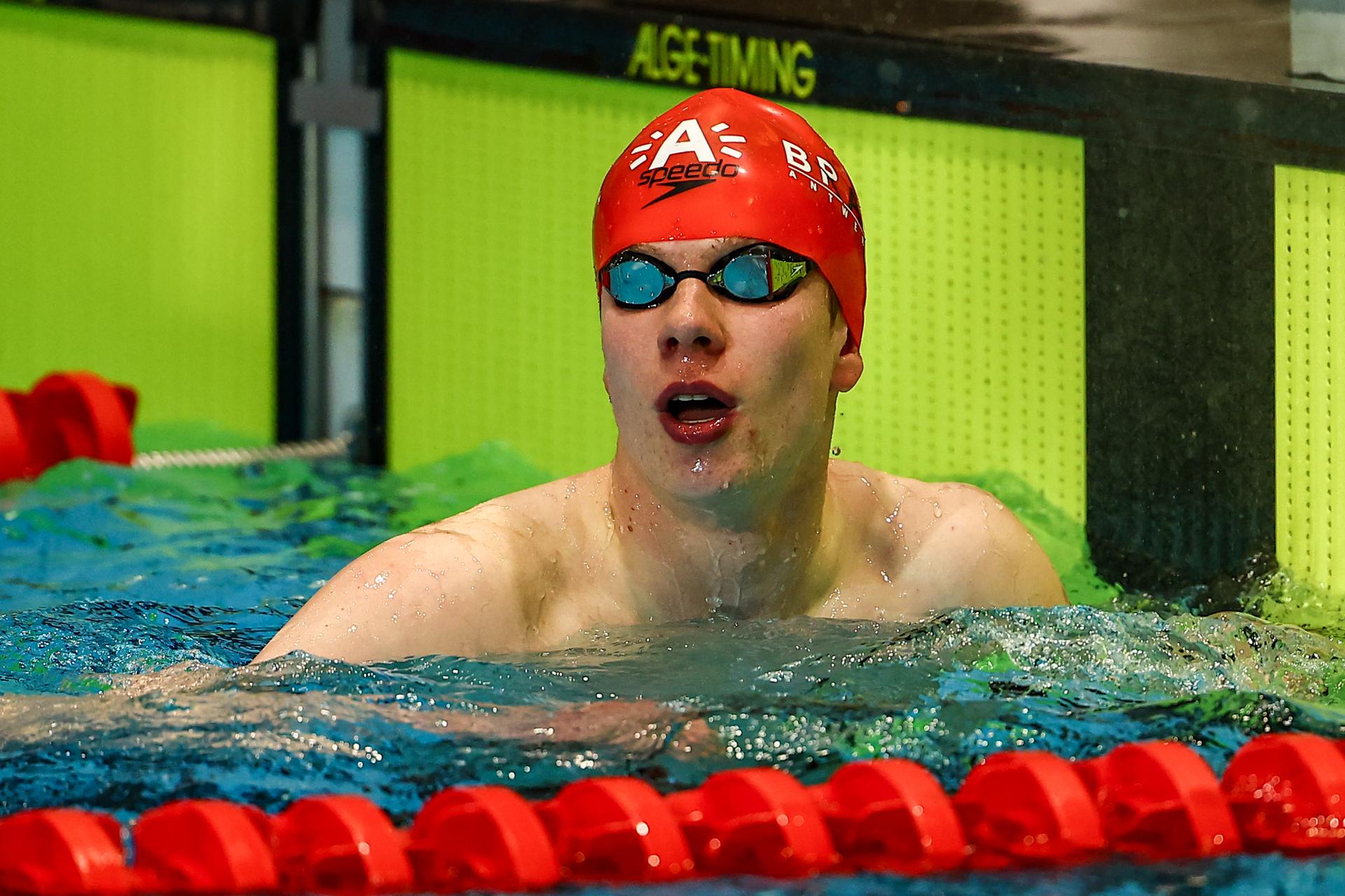 Belgian Vincent Van Hooydonck pictured after winning the 50m Freestyle men race, at the Open Belgian Swimming Championships 2025 (25-27/04), in Antwerp, on Friday 25 April 2025. BELGA PHOTO DAVID PINTENS
