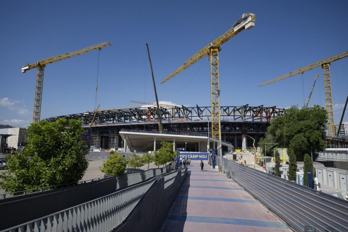 A general view shows the construction site of the Camp Nou Stadium in Barcelona on May 23, 2025.   Josep LAGO / AFP