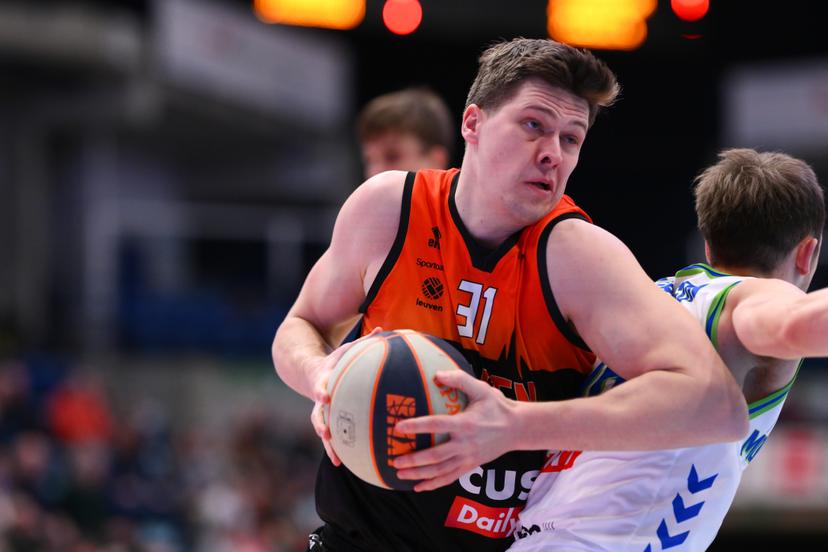 Leuven's Mattias Palinckx pictured during a basketball match between Mons-Hainaut and Leuven Bears, Saturday 15 February 2025 in Mons, on day 23 of the 'BNXT League' Belgian/ Dutch first division basket championship. BELGA PHOTO JOHN THYS