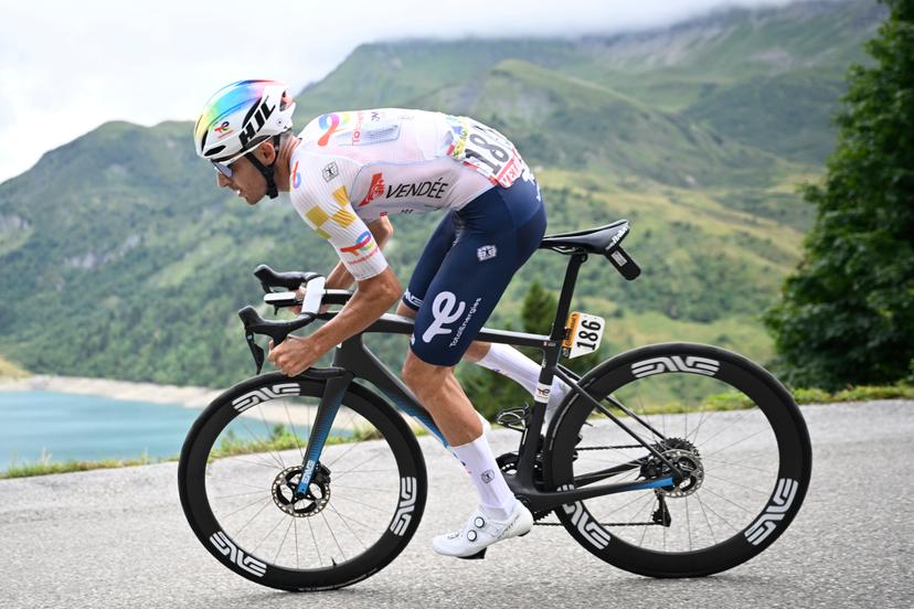 French Jordan Jegat of Team TotalEnergies pictured in action during stage 19 of the 2025 Tour de France cycling race, from Albertville to La Plagne (130km), on Friday 25 July 2025 in France. The 112th edition of the Tour de France starts on Saturday 5 July in Lille, France, and will finish in Paris, France on the 27th of July.   BELGA PHOTO JASPER JACOBS