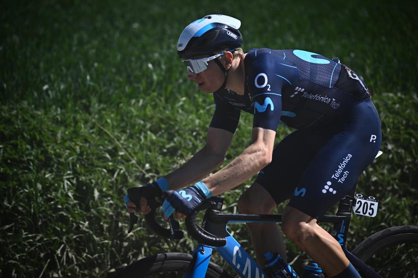 German Max Kanter of Movistar Team pictured in action during the 119th edition of the men elite race of the 'Paris-Roubaix' cycling event, 257,2 km from Paris to Roubaix, France on Sunday 17 April 2022. BELGA PHOTO JASPER JACOBS