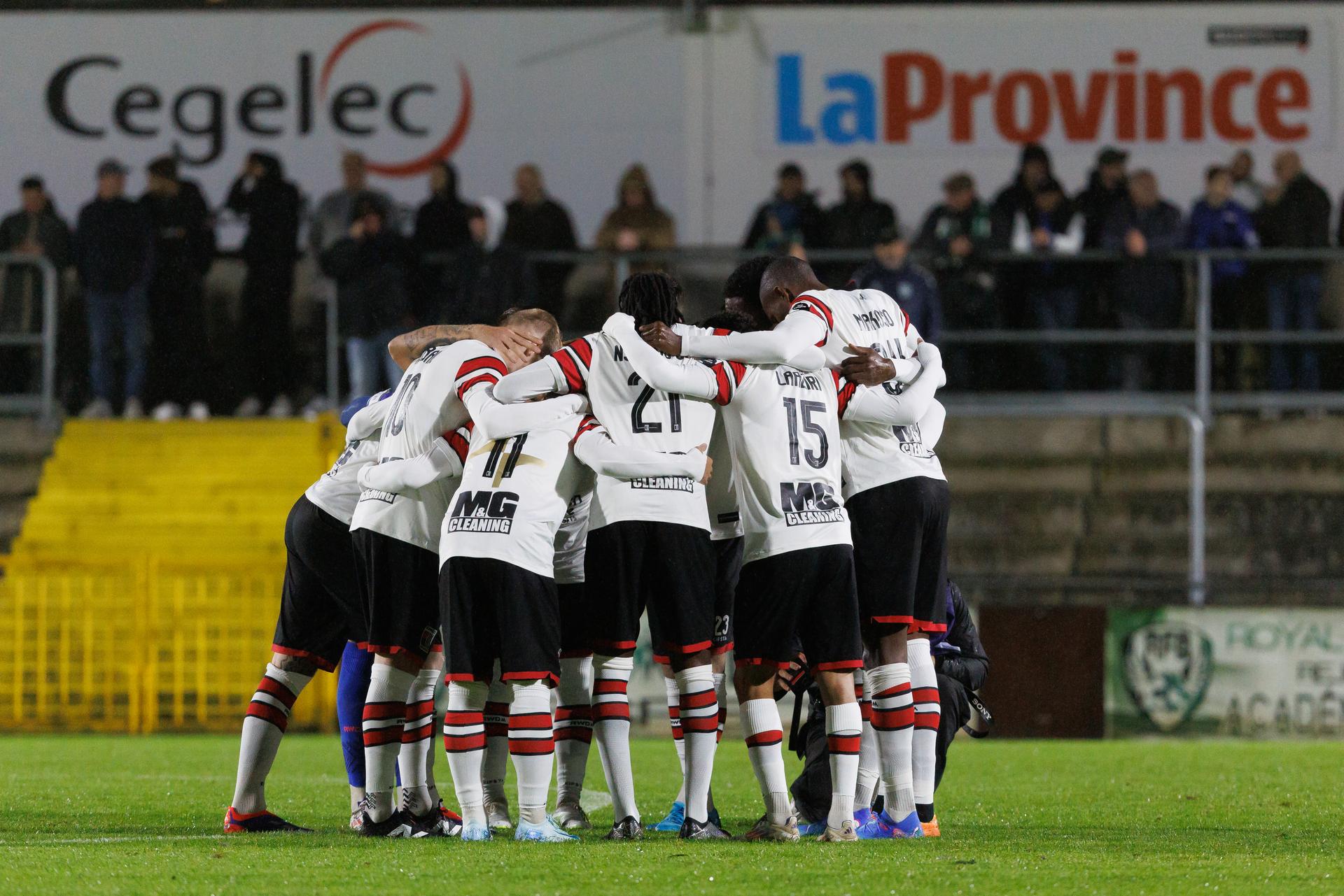 Rwdm's players pictured ahead of a soccer match between Royal Francs Borains and RWD Molenbeek, in Boussu, on day 6 of the 2024-2025 'Challenger Pro League' 1B second division of the Belgian championship, Friday 27 September 2024. BELGA PHOTO KURT DESPLENTER