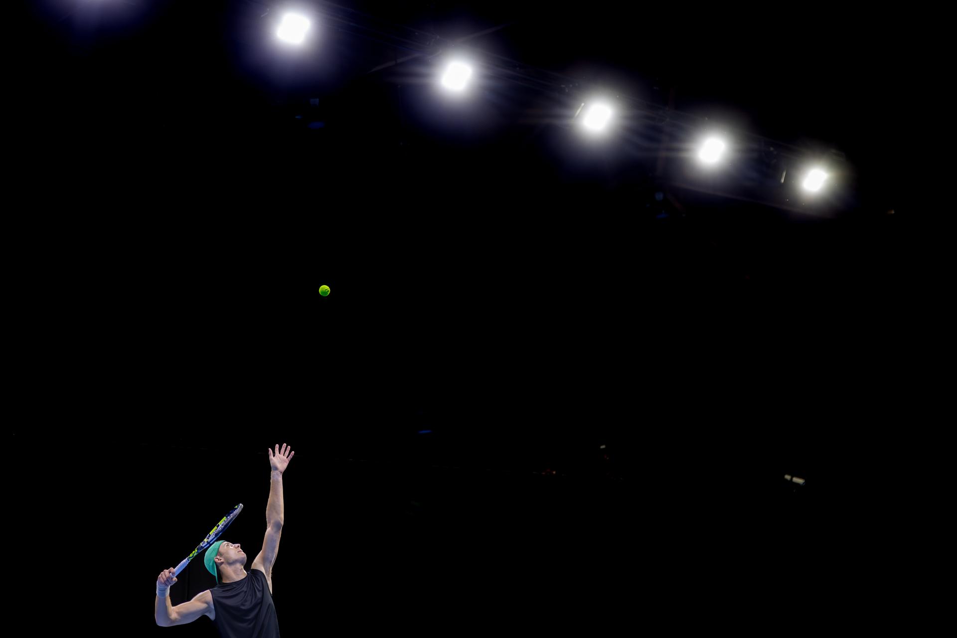 Belgian Tibo Colson pictured in action during the European Open ATP tennis tournament in Brussels, on Thursday 16 October 2025. This year's edition of the tournament is taking place from 12 to 19 October 2025. BELGA PHOTO DAVID PINTENS