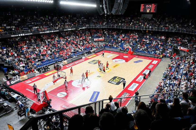 Illustration picture shows a full Lotto Arena stadium during a basketball match between Antwerp Giants and BC Oostende, Thursday 25 May 2023 in Antwerp, game 3 in the best-of-five finals of the 'BNXT League' Belgian first division basket championship. BELGA PHOTO TOM GOYVAERTS
