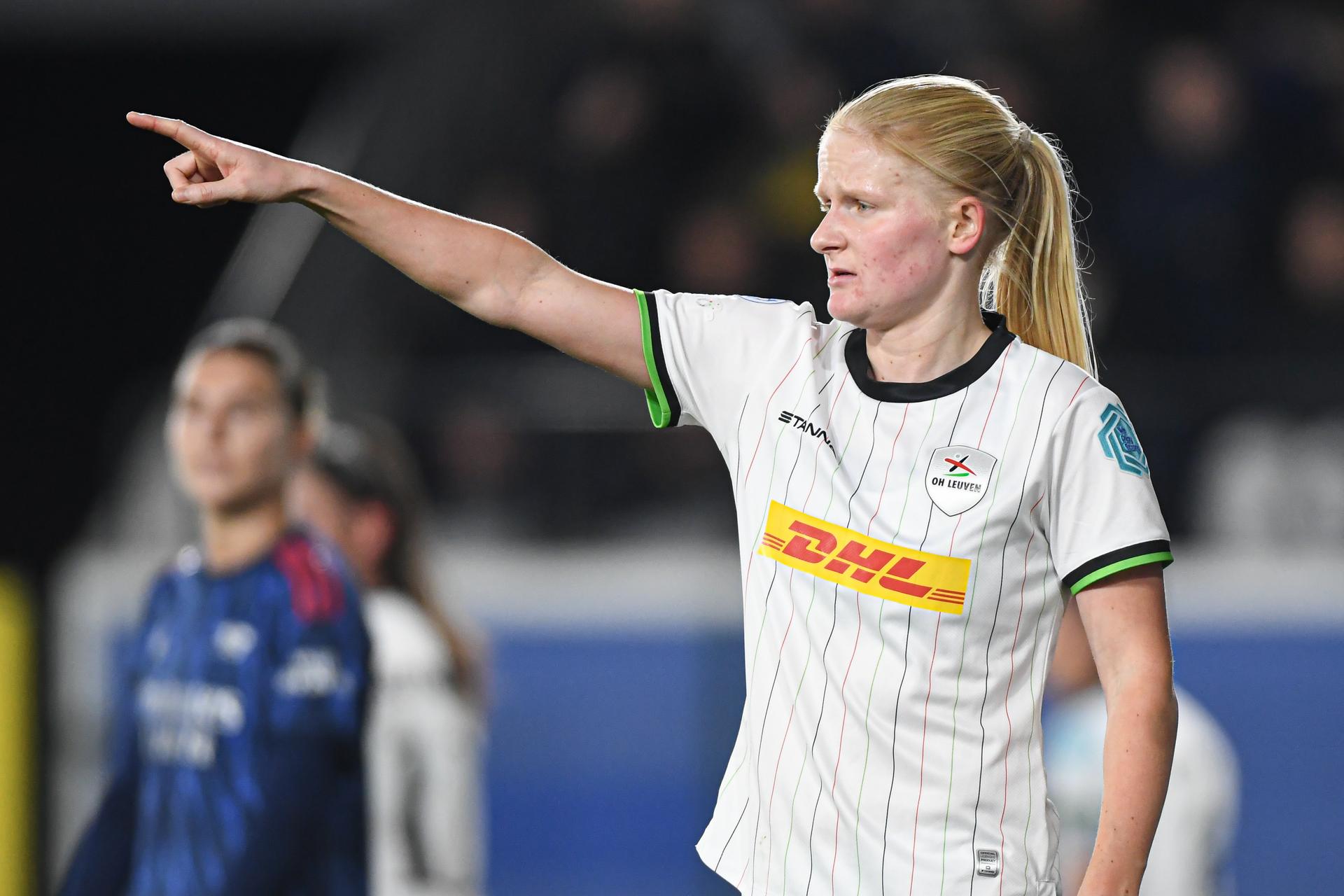 OHL Women's Linde Veefkind pictured during a soccer match between Oud-Heverlee Leuven Women and English Arsenal, Wednesday 17 December 2025 in Heverlee, game 6 (out of 6) in the league phase of the UEFA Women's Champions League competition. BELGA PHOTO JILL DELSAUX