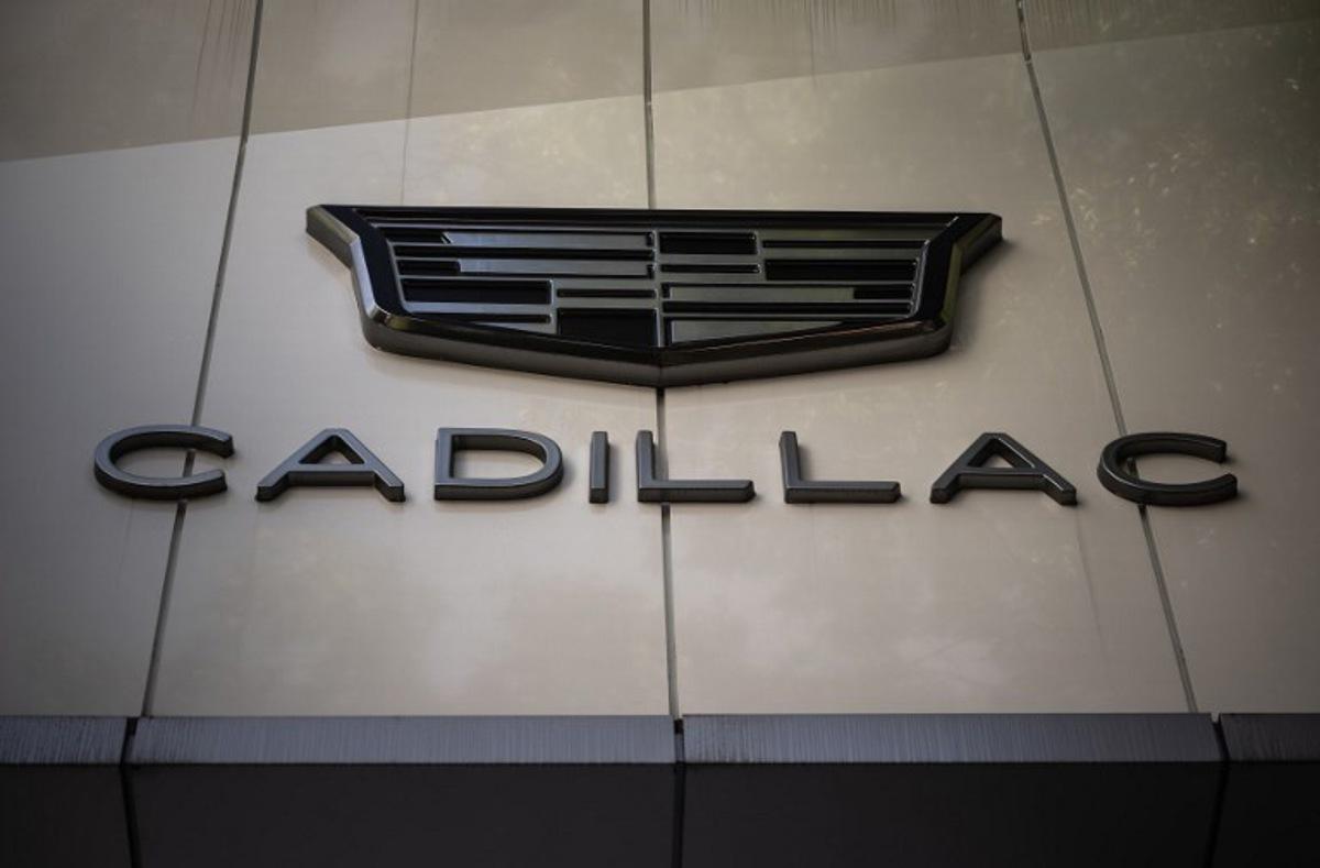 View of the Cadillac logo at a Cadillac car showroom in Mexico City on December 5, 2024.  Sales of luxury vehicles in Mexico registered a significant drop in 2024, in the face of a stronger presence of Chinese-made vehicles preferred by consumers.  CARL DE SOUZA / AFP
