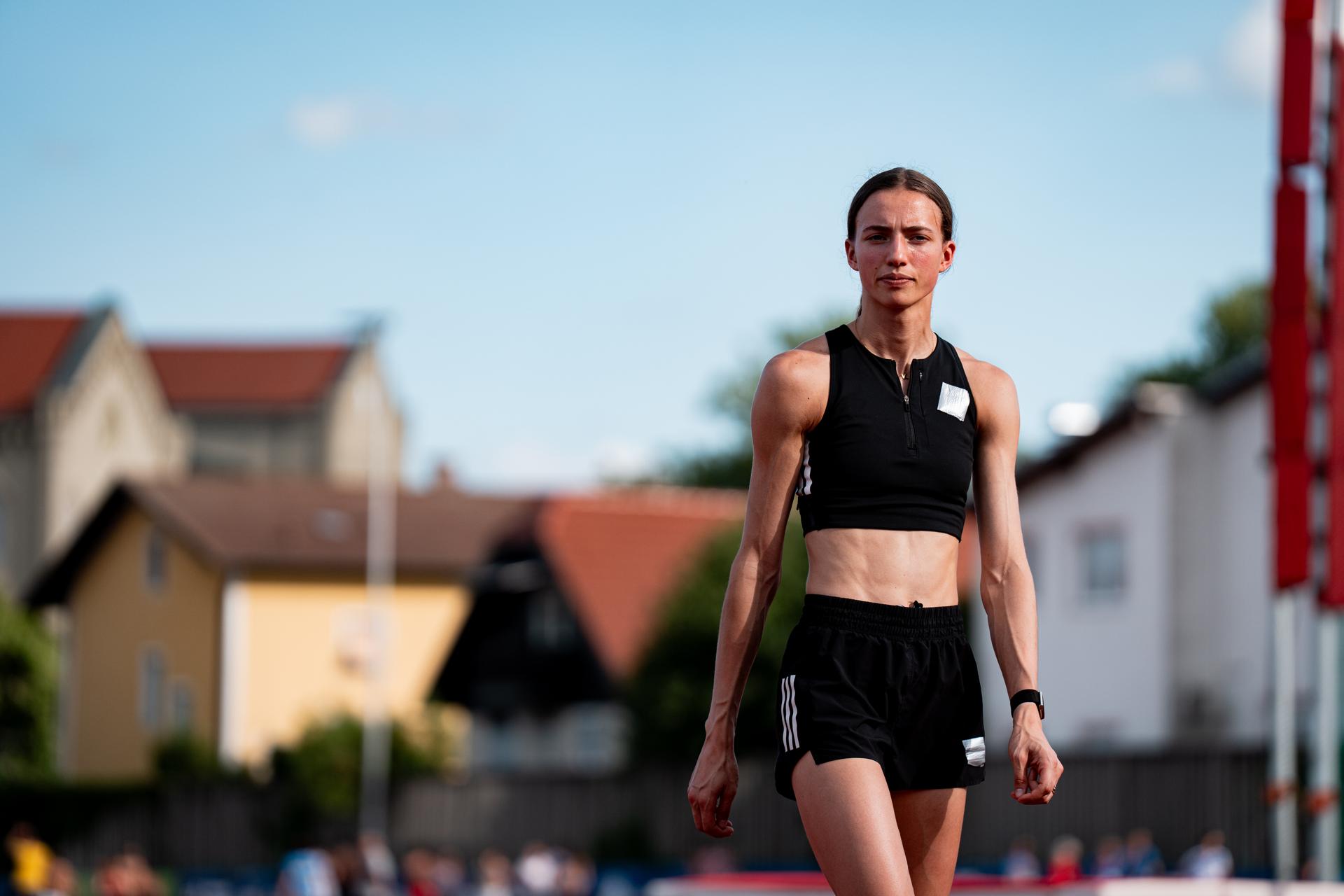 Belgian Merel Maes pictured in action during a training session in preparation of the European Athletics Team Championships, in Maribor, Slovenia, Friday 27 June 2025. Team Belgium is competing in the second division on 28 and 29 June. BELGA PHOTO CHIARA MONTESANO