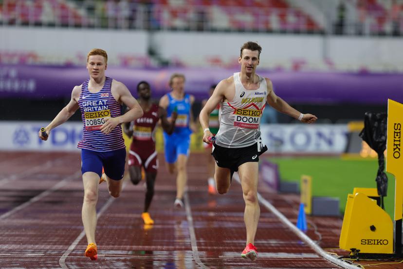 Belgian athlete Alexander Doom pictured in action during the men's 4x400m relay heats, at the world relay championships, on Saturday 10 May 2025 in Guangzhou, China. The world relay championships in Guangzhou take place from 10 to 11 May. BELGA PHOTO NIKOLA KRSTIC