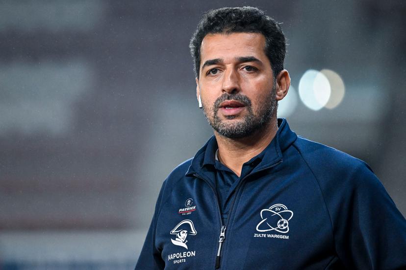 Essevee's assistant coach Mohamed Messoudi pictured during a soccer game between second division club Zulte Waregem and JPL club Dender EH, Tuesday 29 October 2024 in Waregem, in the round 1 of 16 of the 'Croky Cup' Belgian soccer cup. BELGA PHOTO TOM GOYVAERTS