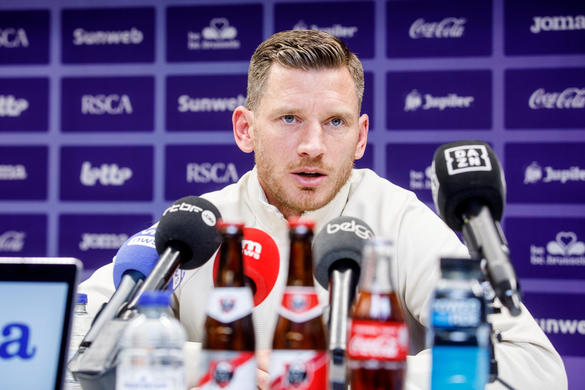 Anderlecht's Jan Vertonghen pictured during a press conference of RSC Anderlecht and Vertonghen to announce the end of his career, in Brussels, on Tuesday 25 March 2025. BELGA PHOTO HATIM KAGHAT