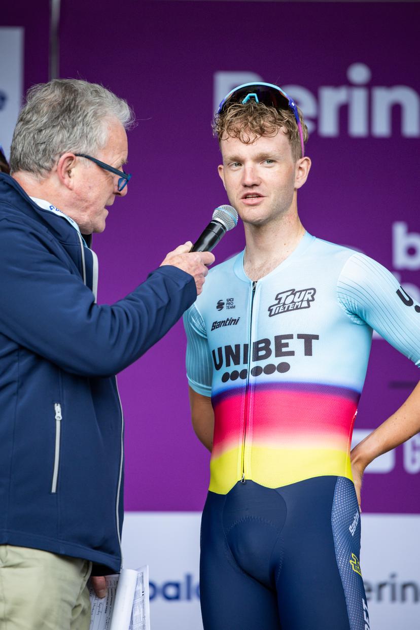 Belgian Abram Stockman of TDT-Unibet pictured during the team presentation ahead of the Baloise Belgium Tour cycling race, in Beringen, on Tuesday 11 June 2024. The Belgium Tour takes place from 12 to 16 June 2024. BELGA PHOTO DAVID PINTENS