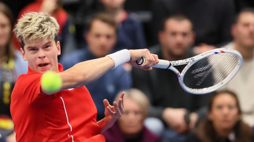 Belgian Alexander Blockx pictured during a game between Belgian Blockx and Chilean Garin, the second match in the Davis Cup qualifiers World Group tennis meeting between Belgium and Chile, Saturday 01 February 2025, in Hasselt. BELGA PHOTO BENOIT DOPPAGNE