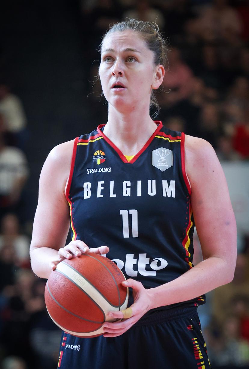 Belgium's Emma Meesseman pictured in action during a basketball game between Belgian national team the Belgian Cats and Azerbaijan, a qualification game (5/6) for the 2025 Eurobasket tournament, on Thursday 06 February 2025 in Oostende, Belgium. BELGA PHOTO VIRGINIE LEFOUR