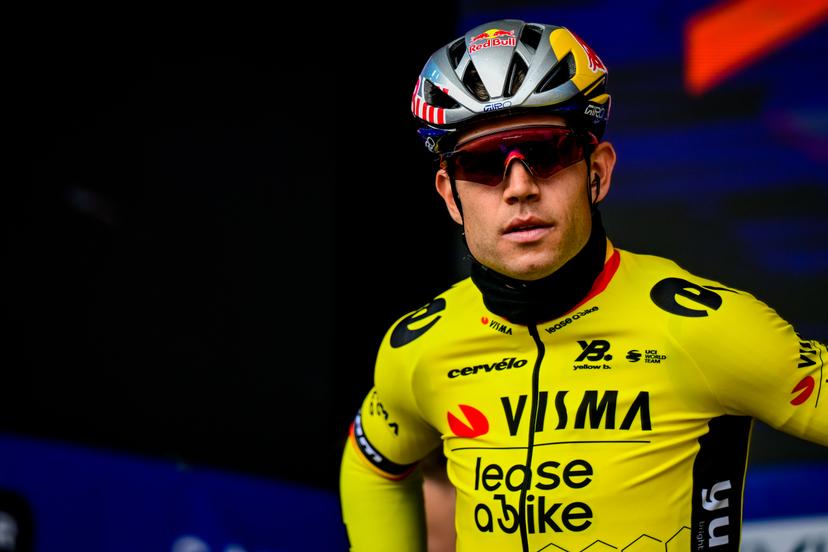 Belgian Wout van Aert of Team Visma-Lease a Bike pictured at the start of the 'E3 Saxo Bank Classic' one day cycling race, 208,8 km from and to Harelbeke, on Friday 28 March 2025. BELGA PHOTO DIRK WAEM