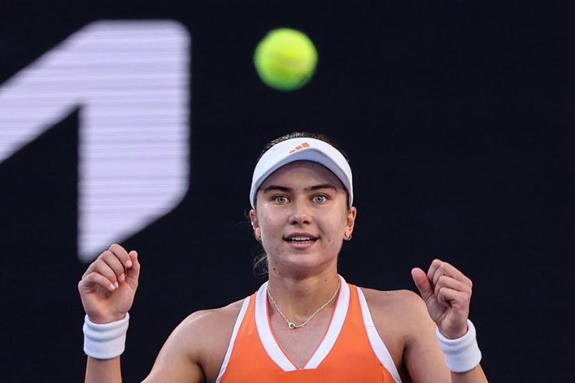USA's Iva Jovic reacts after winning against Italy's Jasmine Paolini during their women's singles match on day six of the Australian Open tennis tournament in Melbourne on January 23, 2026.  Martin KEEP / AFP