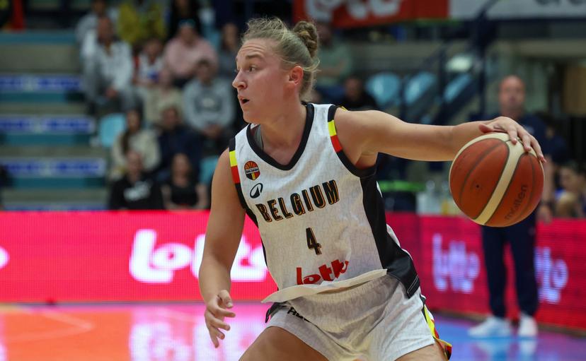 Belgium's Elise Ramette fights for the ball during a friendly basket game between Belgium's national team Belgian Cats and Italy, in Jemappes, on Friday 23 May 2025. BELGA PHOTO VIRGINIE LEFOUR