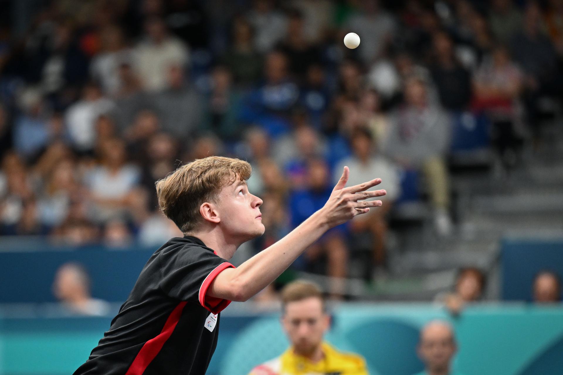 Laurens Devos of Team Belgium competes during the Para Table Tennis Men's Singles- MS9 final match on day ten of the Paris 2024 Summer Paralympic Games at South Paris Arena on September 07, 2024 in Paris, France. Photo by Tomas Stevens/ABACAPRESS.COM BENELUX ONLY