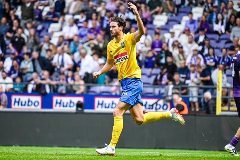 Westerlo's Kyan Vaesen celebrates after scoring during a soccer match between RSC Anderlecht and KVC Westerlo, Sunday 27 July 2025 in Anderlecht, on day 1 of the 2025-2026 'Jupiler Pro League' first division of the Belgian championship. BELGA PHOTO TOM GOYVAERTS