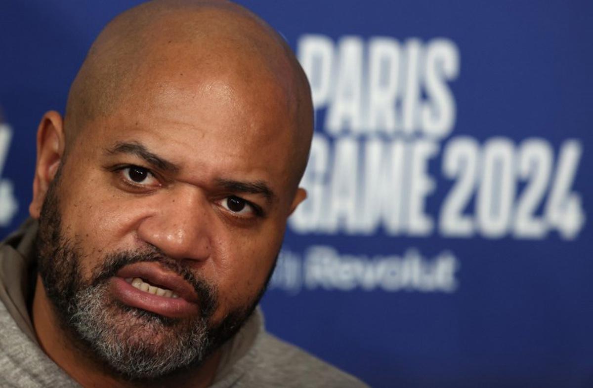 Cleveland Cavaliers head coach J.B. Bickerstaff talks to the press prior to the start of a training session ahead of the Cavaliers NBA game against the Brooklyn Nets, in the Paris suburb of Levallois-Perret on January 10, 2024. The Brooklyn Nets and the Cleveland Cavaliers will play a regular NBA game in Paris on January 11, 2024. Emmanuel DUNAND / AFP