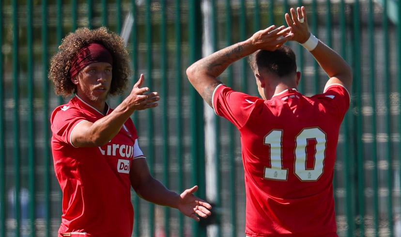Standard's Marlon Fossey celebrates after scoring during a friendly soccer game between Belgian Standard de Liege and French US Boulogne CO in Touquet, France on Wednesday 09 July 2025. Standard is on a summer training camp to prepare for the upcoming season. BELGA PHOTO VIRGINIE LEFOUR