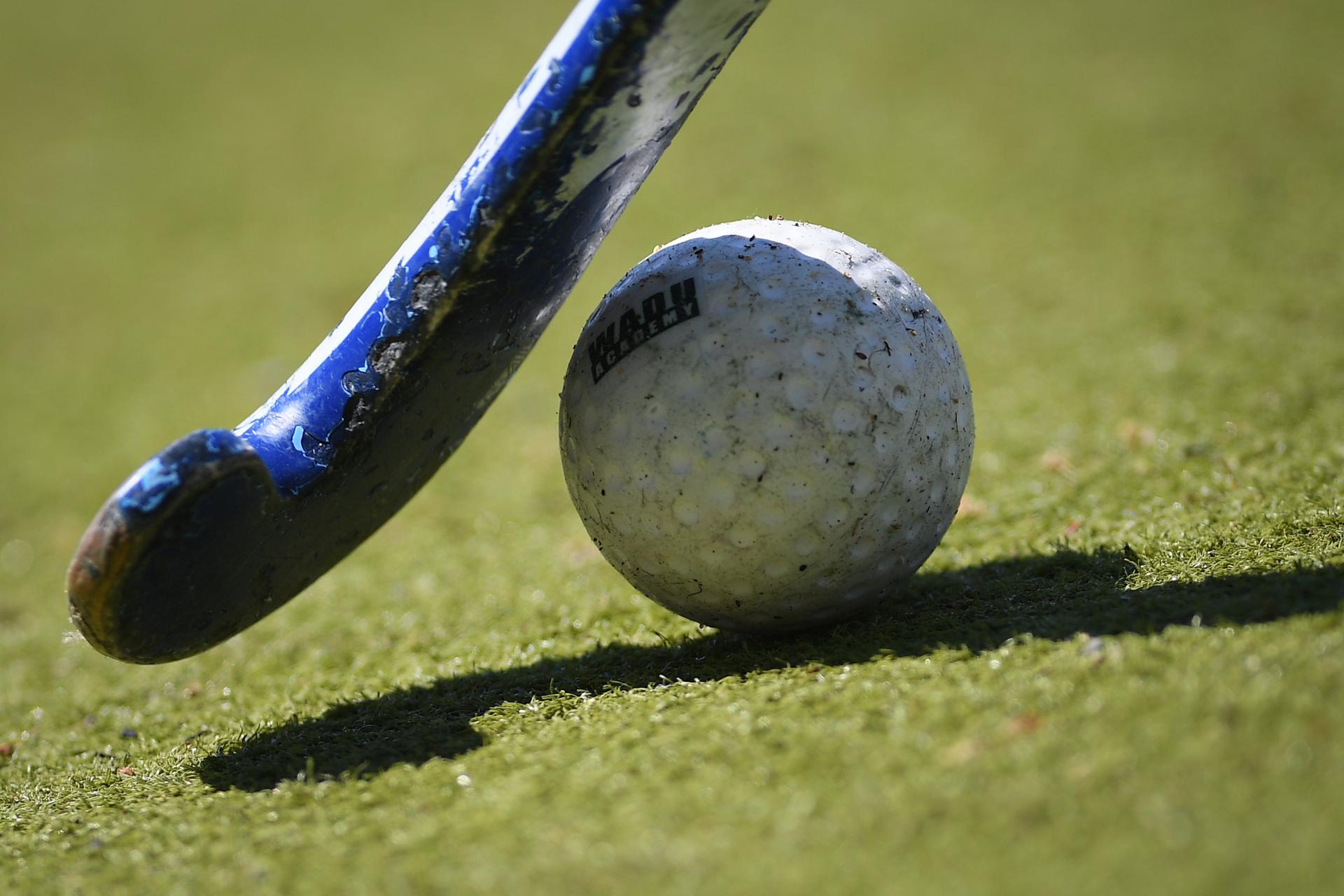 Illustration shows a close up on a hockey stick and a ball at a youth training at the Royal La Louviere Hockey Club, Wednesday 20 May 2020. Recreative sports are gradually restarting as Belgium is in its tenth week of confinement in the ongoing corona virus crisis but it is also the first week of the phase 2 of the deconfinement. The National Security Council has given the Go to the deconfinement in stages as developed by the Group of Experts for the Exit Strategy. BELGA PHOTO DAVID STOCKMAN