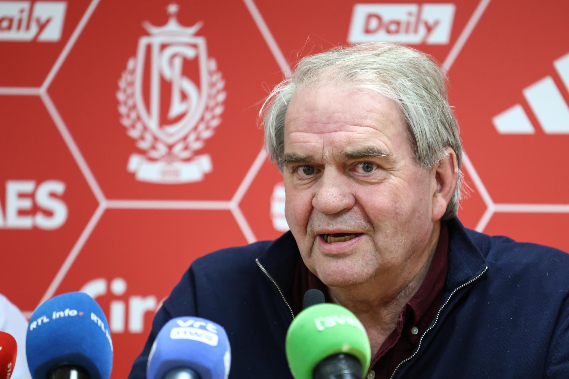 Standard's new general manager Pierre Francois pictured during a press conference organized by Belgian soccer team Standard de Liege to introduce their new general manager and their new sporting director, Friday 16 May 2025 in Liege. BELGA PHOTO BRUNO FAHY