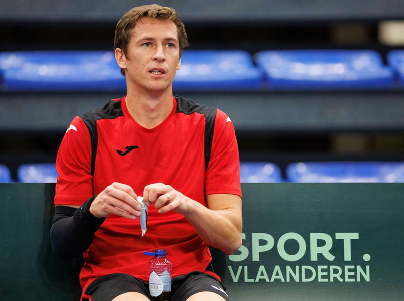 Belgian Kimmer Coppejans pictured during a training practice of the Belgian team, Tuesday 28 January 2025, in Hasselt. Belgium will compete this weekend in the Davis Cup qualifiers against Chile. BELGA PHOTO BENOIT DOPPAGNE