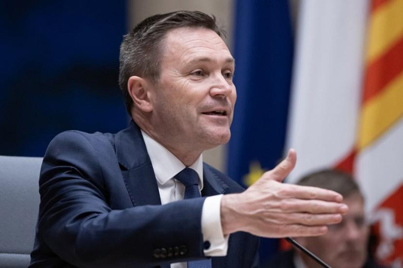 French politician, sporting administrator and the president of the Union Cycliste Internationale (UCI) David Lappartient attends the 2030 Alps Olympic Games official launch of the Olympic construction delivery company (Solideo) at the PACA regional headquarters in Marseille on April 14, 2025.   MIGUEL MEDINA / AFP